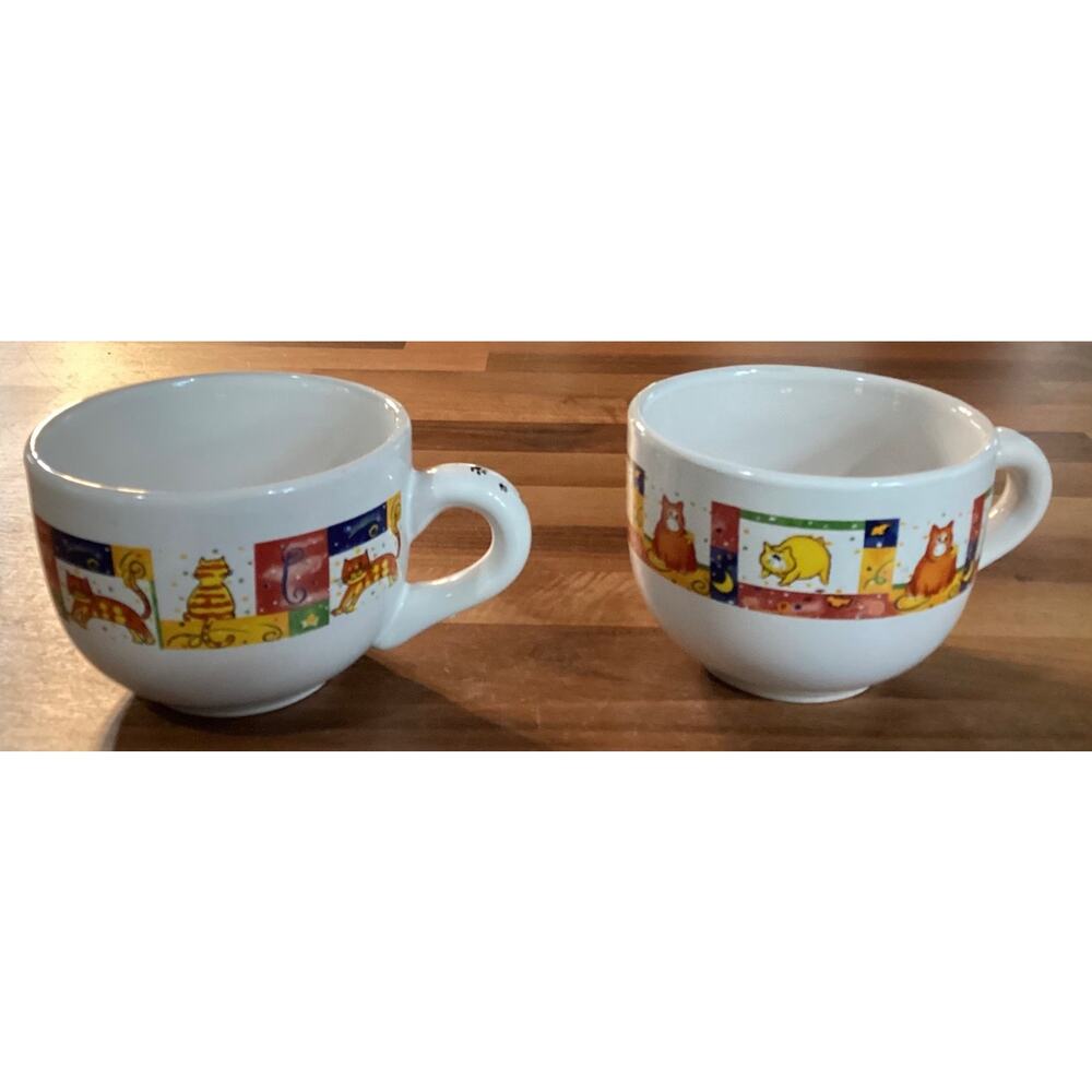 Royal Norfolk 2 Coffee/Soup Mugs 16 oz Cat and Kitten Pattern with Paw Print